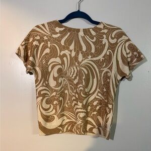 Talbots Cream and Brown Short-Sleeve Crewneck Sweater